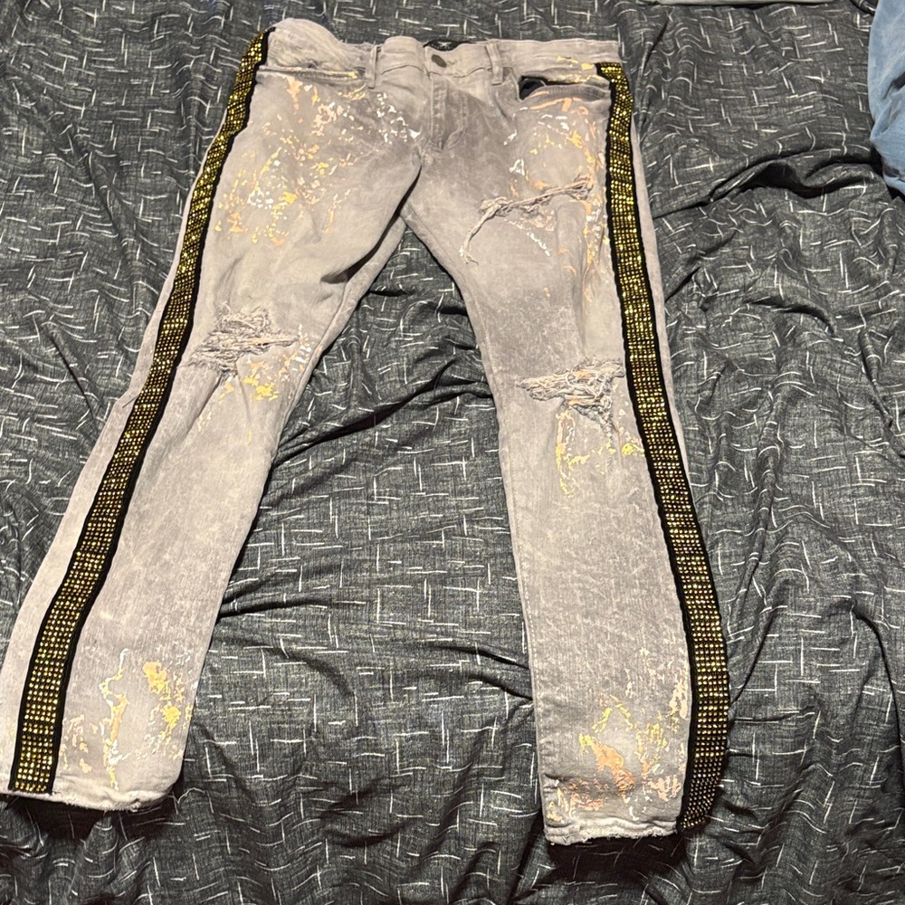Legacy Gray Skinny Jeans with Gold Accents